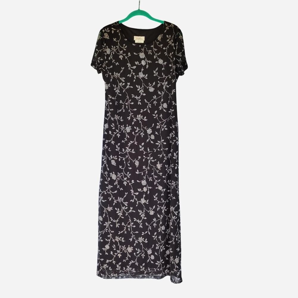 VTG AGB Byer California 90s Maxi Dress Sheer Floral Metallic Whimsy Goth